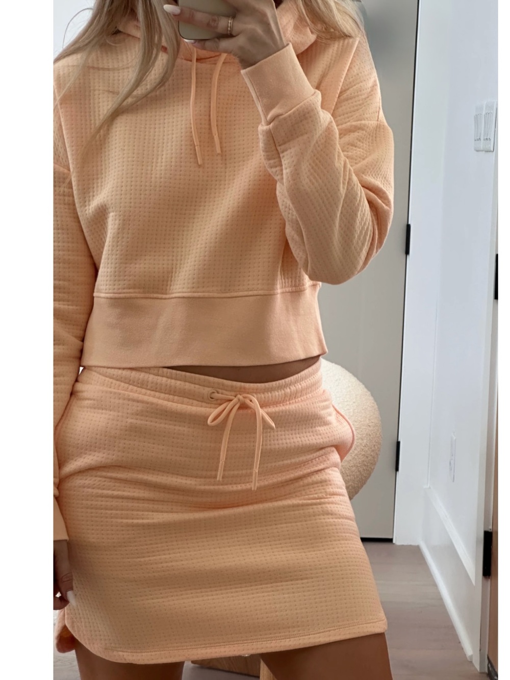 Mono B Peach Waffle Knit Drawstring Skort Set - Women's